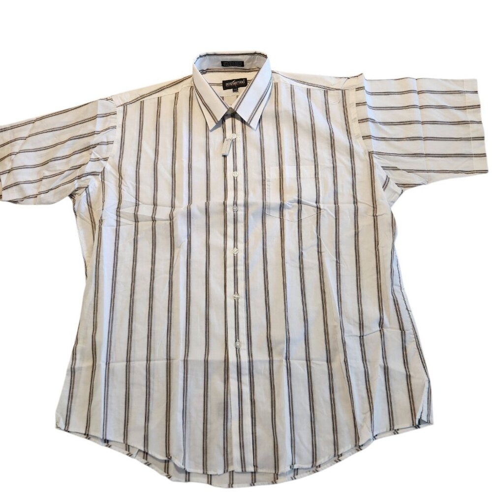 Botany 500 Shirt Vintage Button Down Short Sleeve White Striped‎ 17.5 NEW NWT